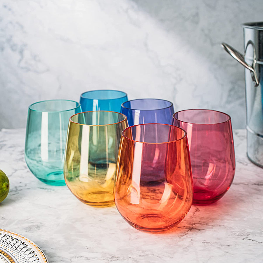 Acrylic Stemless Wine Glass Set of 6 - Bright