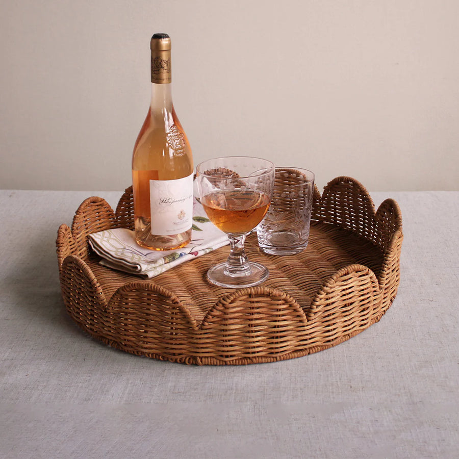 Rattan Scalloped Round Tray