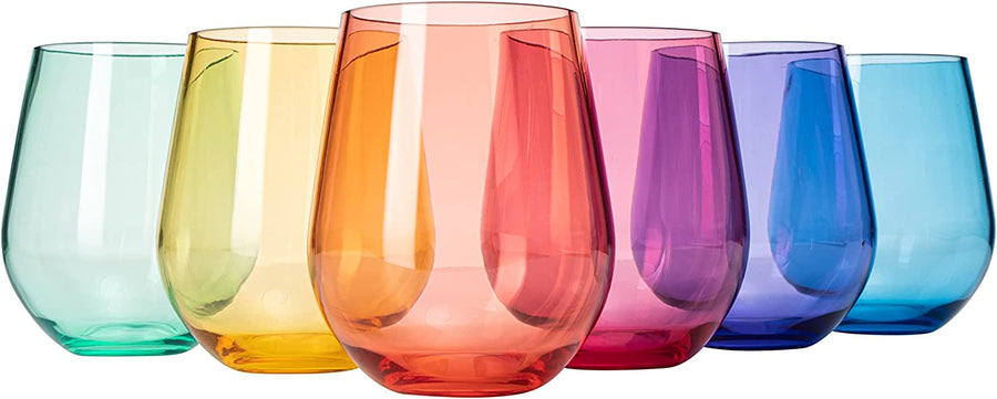 Acrylic Stemless Wine Glass Set of 6 - Bright