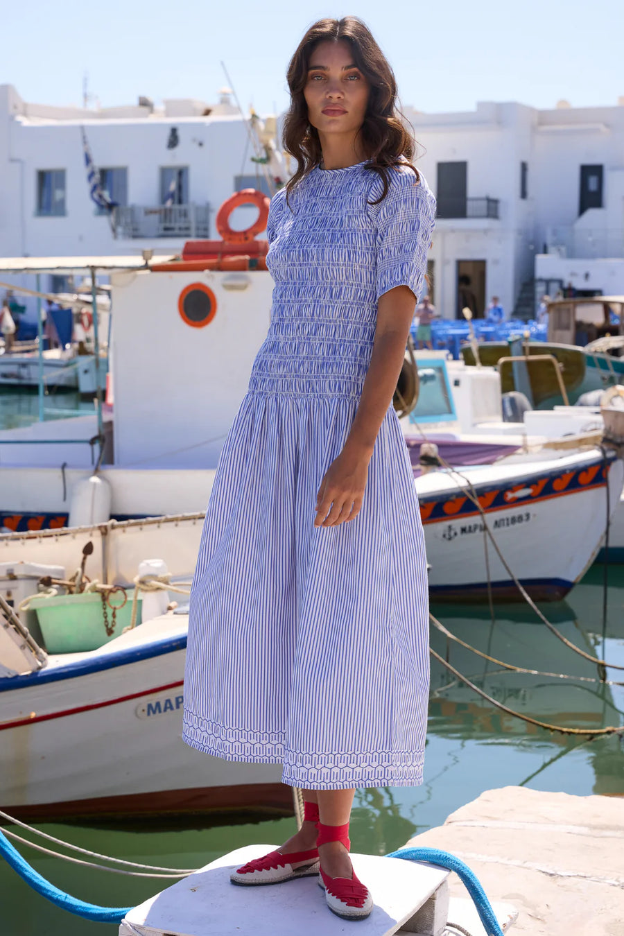 Oliphant Smocked Drop Waist Maxi- Sconset Blue