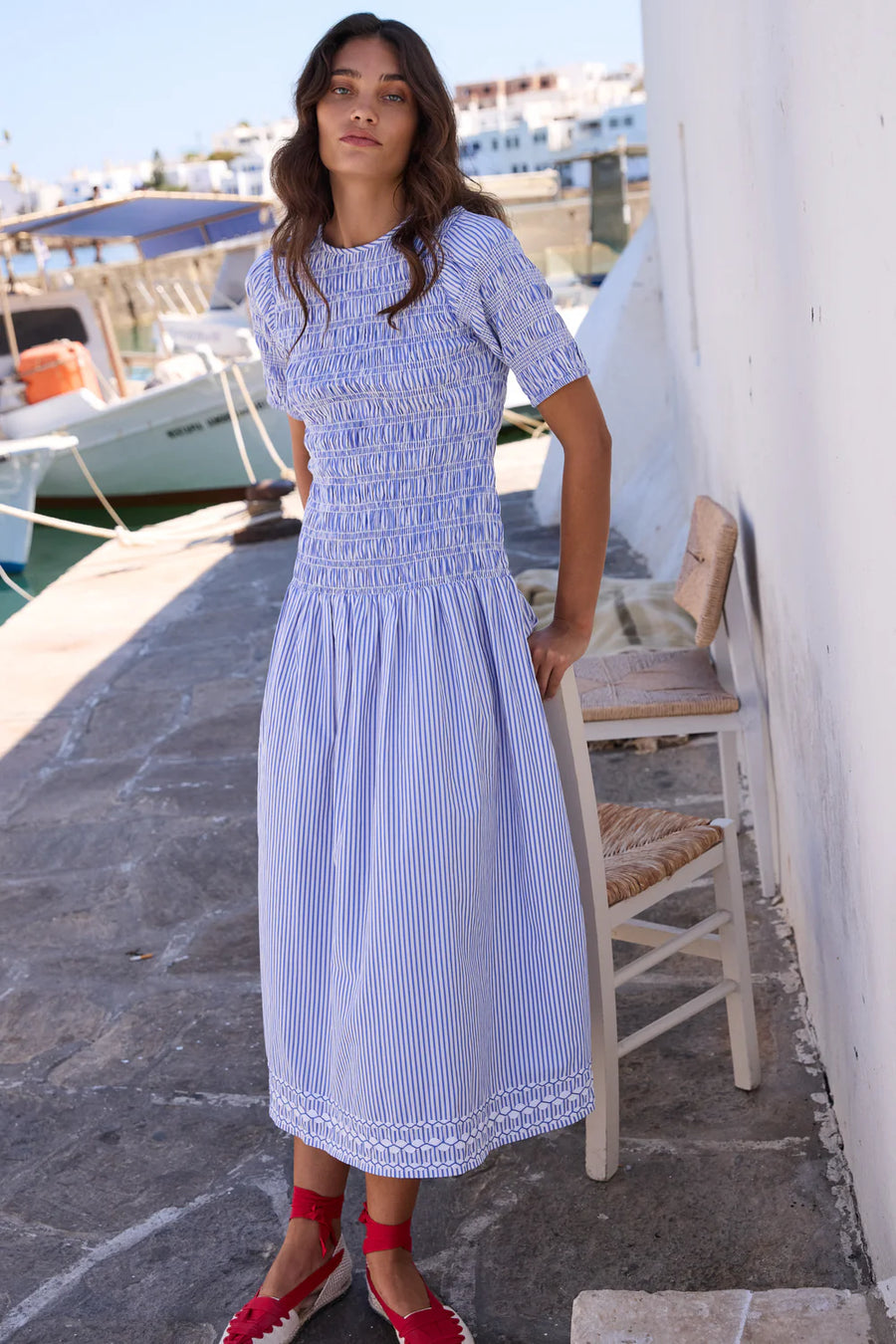Oliphant Smocked Drop Waist Maxi- Sconset Blue