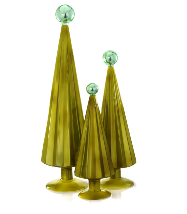 Glass Pleated Tree with Topper Set of 3