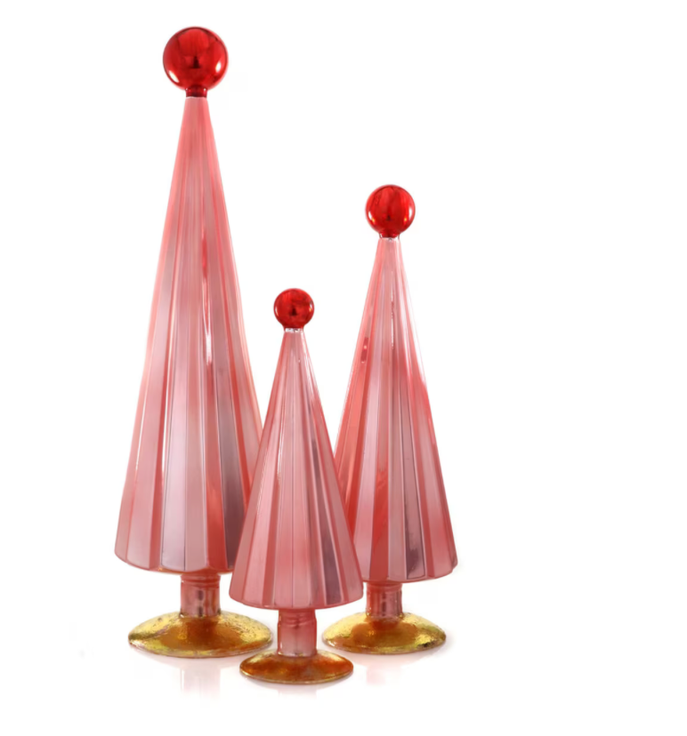 Glass Pleated Tree with Topper Set of 3