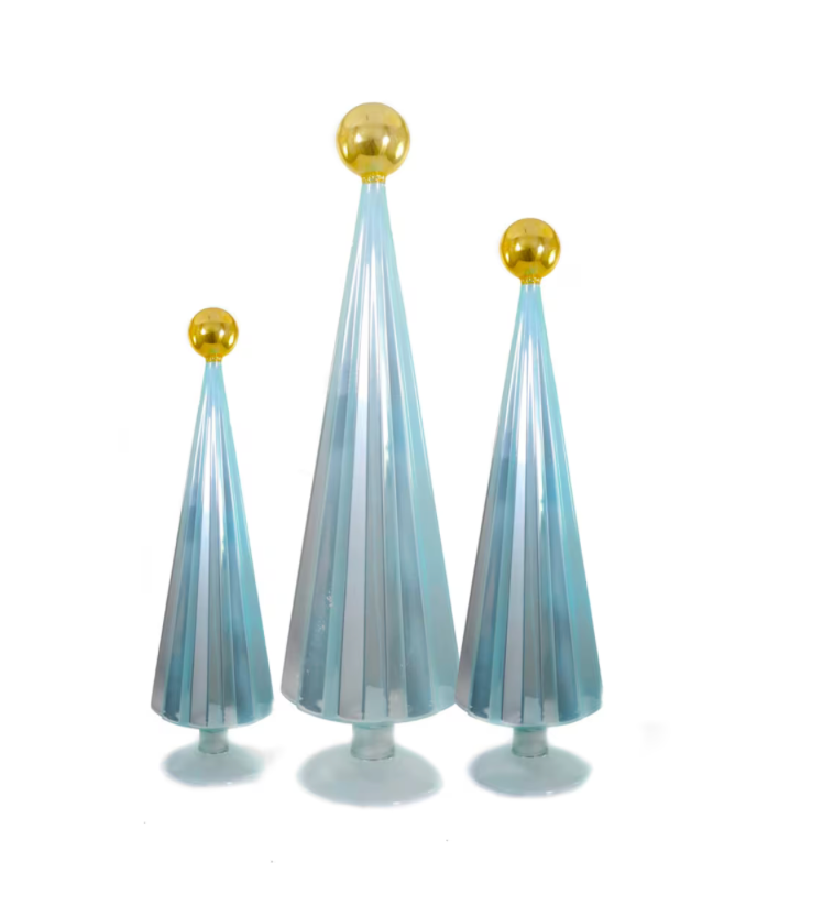 Glass Pleated Tree with Topper Set of 3