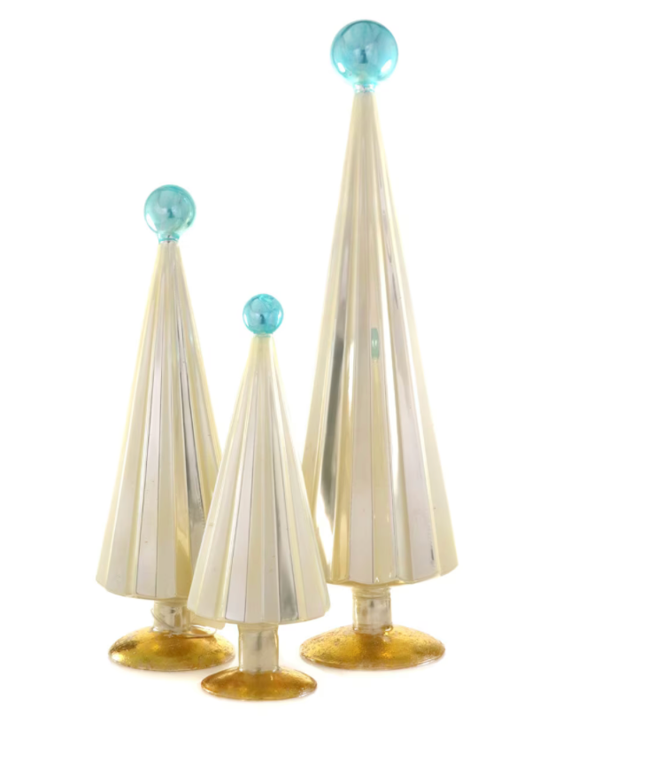 Glass Pleated Tree with Topper Set of 3