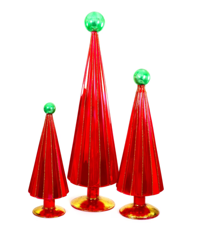 Glass Pleated Tree with Topper Set of 3