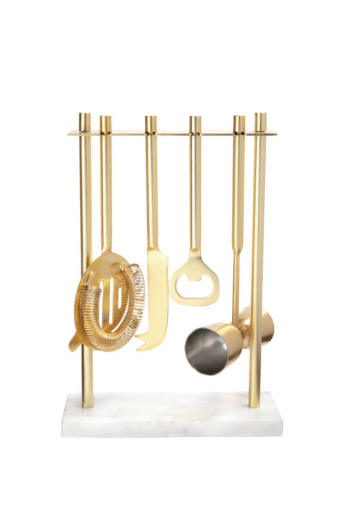 Gold Bar Tool Set with White Marble Stand